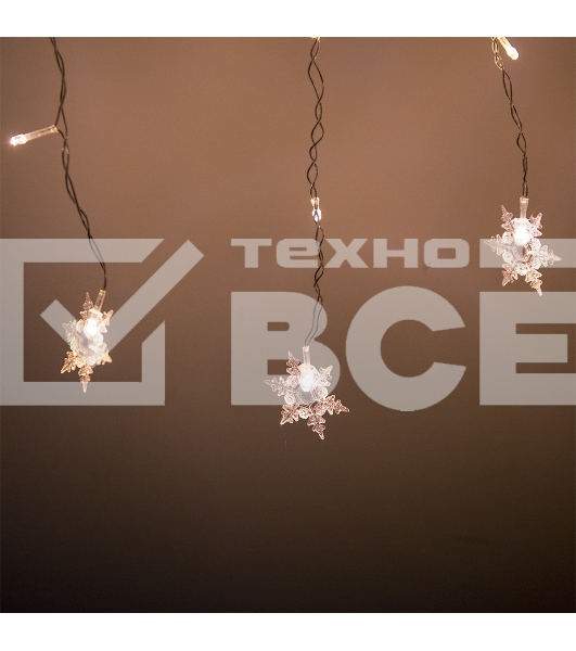 Гирлянда светод. Funray Бахрома IC100WWS, 2x0.6м, 100ламп, теплый белый, со снежинками, IP20