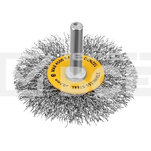 Щетка для дрели Denzel 60 мм, плоская, со шпилькой, нержавеющая витая проволока
