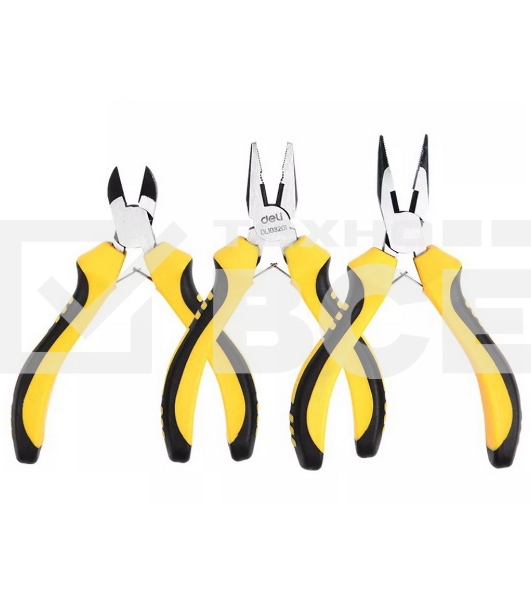 Набор плоскогубцев Deli DL103201-3 (комбинированные плоскогубцы 115мм, удлиненные плоскогубцы 125мм, диагональные бокорезы 110мм, двухкомпонентная ручка)
