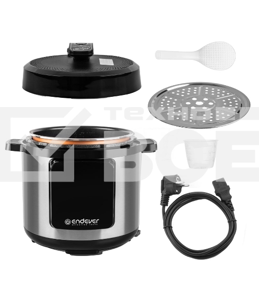 Скороварка-мультиварка электрическая Endever Vita-133 черный/стальной, 1200 Вт, 6 л, 12 авторежимов работы, книга рецептов, 2 шт/уп.