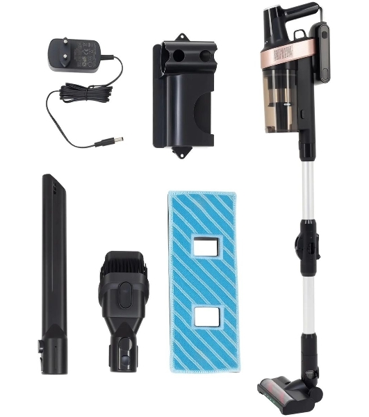 Пылесос вертикальный Vitek VT-CLS01AQUA черный/медный, питание от аккумулятора, 250 Вт, уборка влажная/сухая, пылесборник 0.55 л