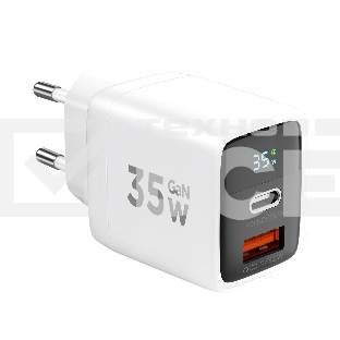 Зарядное устройство с дисплеем Cablexpert MP3A-PC-52, 35Вт GaN, QC3.0/PD3.0, 1хUSB, 1хType-C, белый, коробка