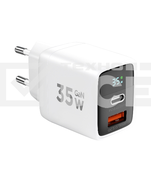 Зарядное устройство с дисплеем Cablexpert MP3A-PC-52, 35Вт GaN, QC3.0/PD3.0, 1хUSB, 1хType-C, белый, коробка