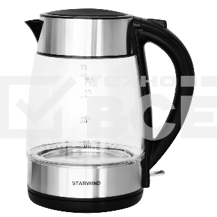 Чайник электрический Starwind SKG3026 1.7л. 2200Вт черный/серебристый (корпус: стекло)