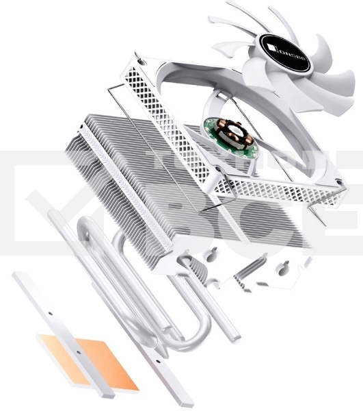 Кулер JONSBO HX4170D White LGA1700/1200/115X/775/AM4 низкопрофильный 45.3мм (36шт/кор, TDP 150W, PWM, 92мм Dynamic Multi-Color LED Fan, 4 тепловые трубки, медная база, 4-pin, белый) Retail