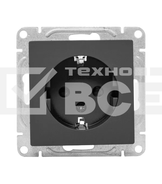 Механизм розетки EKF UP1-SOB-111 16А, с заземлением, со шторками, черный Эпика