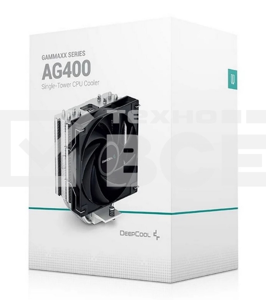 Кулер для процессора DEEPCOOL AG400 черный, 120 мм, алюминий/медь, 2000 об/мин, 31.6 дБ, 4 pin, 220 Вт, 150 мм