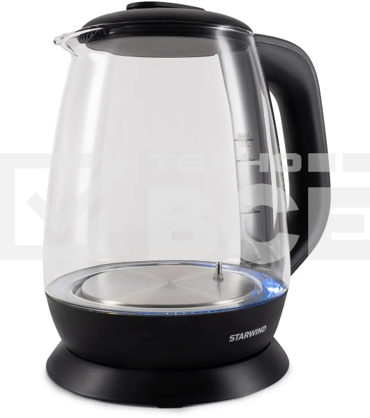 Чайник электрический Starwind SKS3036 1.7л. 2200Вт черный корпус: стекло