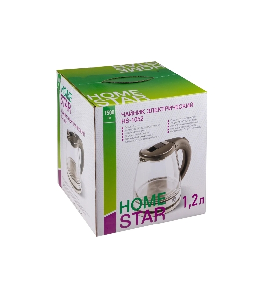 Чайник электрический Homestar HS-1052 1,2 л, стекло/пластик черный