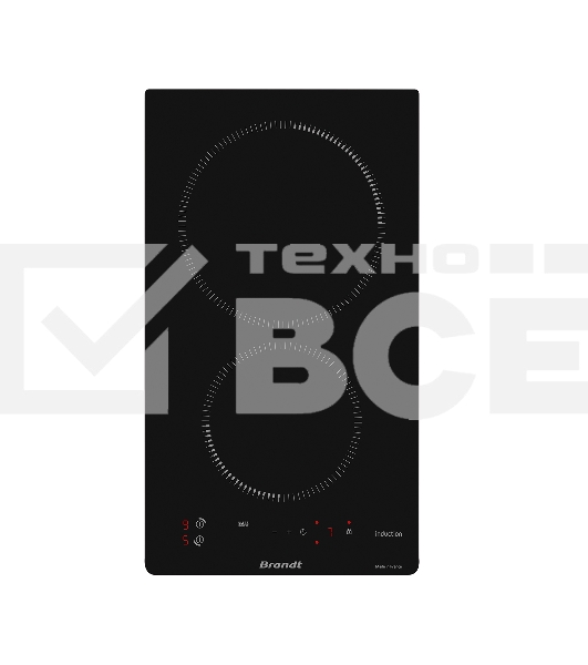 Индукционная варочная панель Brandt BPI1621UB, домино, 2 варочных зоны, 10 уровней мощности, индикация остаточного тепла, таймер, Ultraboost, черный