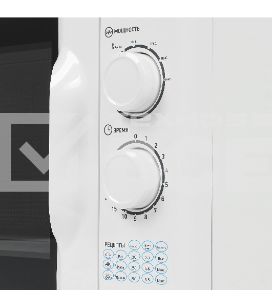 Микроволновая печь BBK 23MWS-927M/W белый, 23 л, 900 Вт, переключатели - поворотный механизм