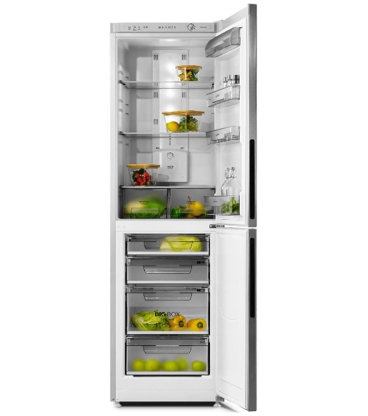 Холодильник BENOIT-344 серебристый металлопласт, с системой онлайн мониторинга двухкамерный 220/124л морозилка снизу, No Frost