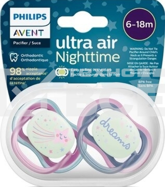 Пустышка Philips Avent ultra air, ночная, звезда/DREAMS, 6-18 мес., 2 шт.