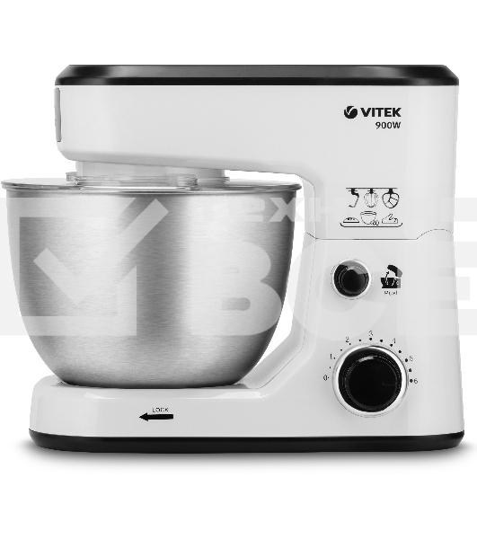 Кухонный комбайн Vitek VT-1438(GY) 1438(GY) Vitek Мощность 900 Вт. 6 скоростей Чаша из нержавеющей стали объемом 4 л. 3 насадки: Насадка для взбивания Насадка для замешивания теста Насадка для смешивания Планетарное вращение насадок Прозрачная крышка для 