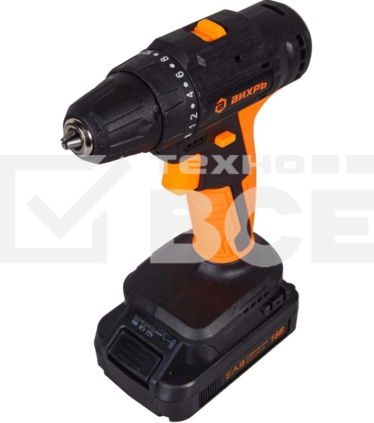 Дрель-шуруповерт аккумуляторная Вихрь ДА-18Л-2К/Б 72/14/22, Аккумуляторная, 18В, 2 АКБ, Кейс