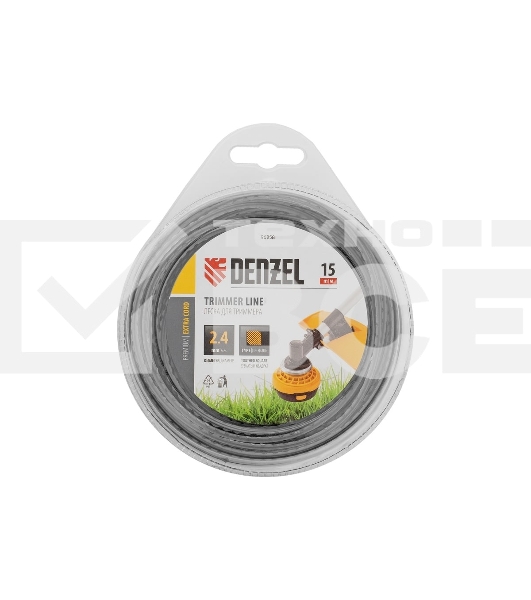 Леска для триммера Denzel двухкомпонентная зубчатый квадрат, 2,4мм х 15м, блистер EXTRA CORD