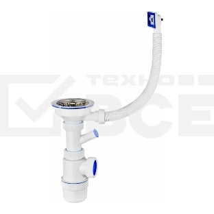 Сифон ЭЛИТ с нержавеющей чашкой D114 мм отводом для стиральной или посудомоечной машины и с переливом 3'1/2 - D40