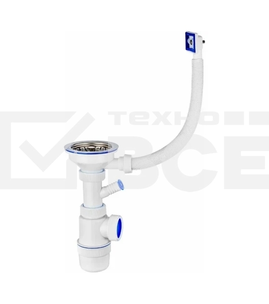 Сифон ЭЛИТ с нержавеющей чашкой D114 мм отводом для стиральной или посудомоечной машины и с переливом 3'1/2 - D40