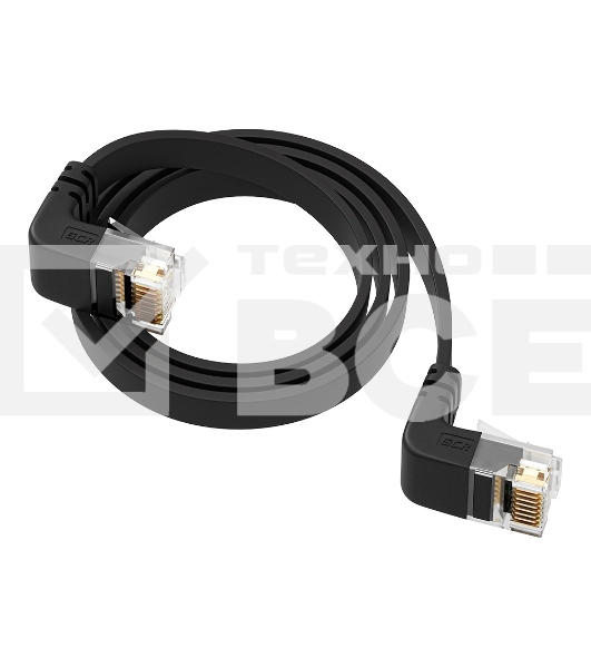 Патч-корд GCR PROF UTP медь кат.6, плоский, верхний/верхний угол, ethernet high speed 10 Гбит/с, RJ45, T568B, 0.5m, черный