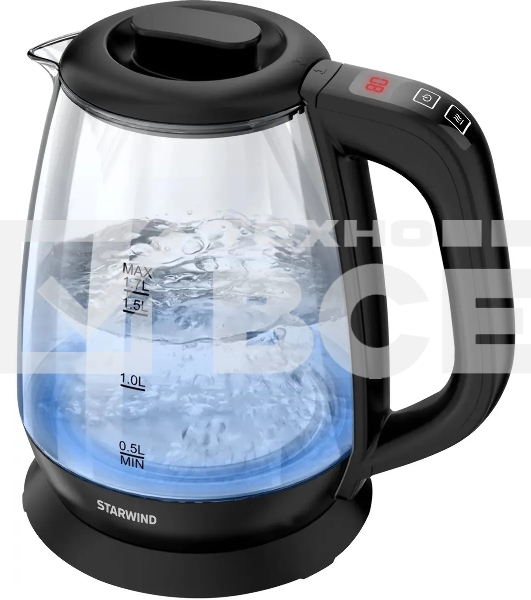 Чайник электрический Starwind SKS3036 1.7л. 2200Вт черный корпус: стекло