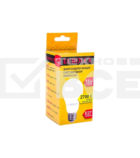 Лампа светодиодная EUROLUX LL-E-A60-15W-230-2,7K-E27