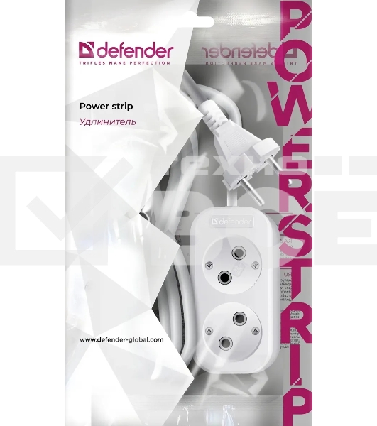 Удлинитель бытовой Defender B220 - 2 роз х 2 м, белый