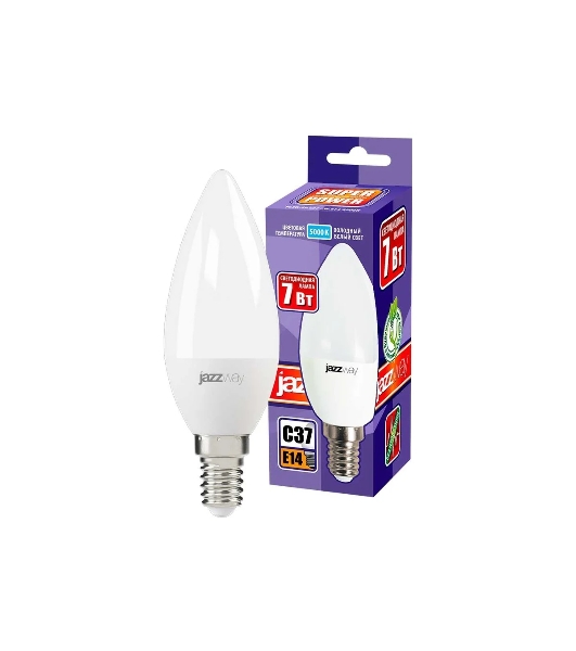 Лампа светодиодная JazzWay PLED-SP C37 7Вт свеча 5000К холодный белый E14 560лм 230В