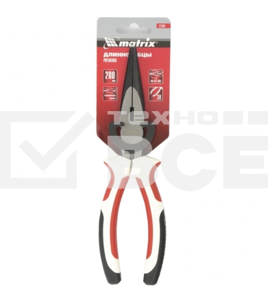 Длинногубцы Matrix Premium 17187, 200 мм, прямые, трехкомпонентные рукоятки