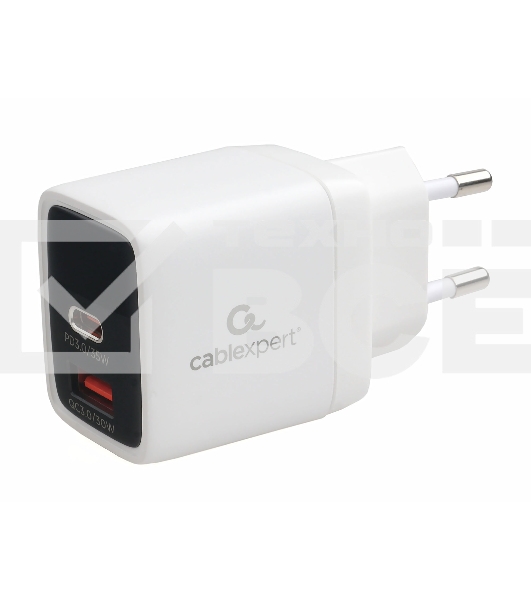 Зарядное устройство с дисплеем Cablexpert MP3A-PC-52, 35Вт GaN, QC3.0/PD3.0, 1хUSB, 1хType-C, белый, коробка