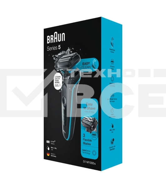 Электробритва Braun 51-M1000s черный/голубой
