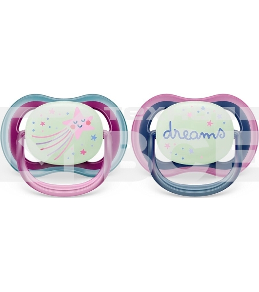 Пустышка Philips Avent ultra air, ночная, звезда/DREAMS, 6-18 мес., 2 шт.