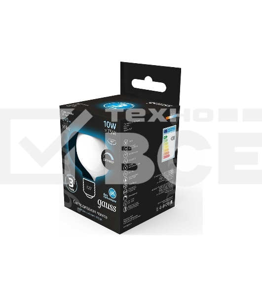 Лампа cветодиодная Gauss Filament А190 10W 890lm 4100К Е27 milky диммируемая LED