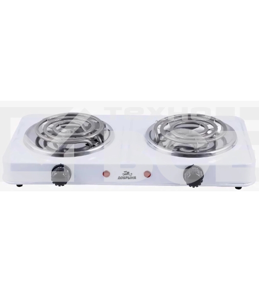 Плитка эл.(2 конф) Добрыня DO-2207W белая (2000Вт) спираль x6 Мощность: 2000 ВтНапряжение 220 В, 50 Гц5 режимов нагреваДиаметр конфорки: 15 смЗащита от перегреваСветовой индикатор работыРезиновые ножки