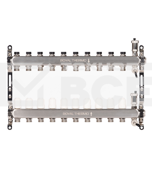 Коллектор Royal Thermo нерж. в сборе универсальный 1' ВР-3/4' НР с автомат. воздухоотвод-ми 10 вых.