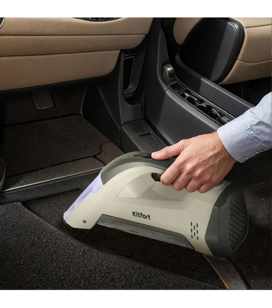 Пылесос ручной Kitfort КТ-5195 бежевый/серый, питание от аккумулятора, 50 Вт, уборка влажная, пылесборник 0.11 л, работа от АКБ max 15 мин