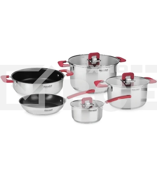 Набор 8 предметов Rondell RDS-1662, Кастрюли с/кр 20 см (3,0 л), 24 см (5,6 л), ковш с/кр 16 см (1,4 л), сотейник б/кр 2