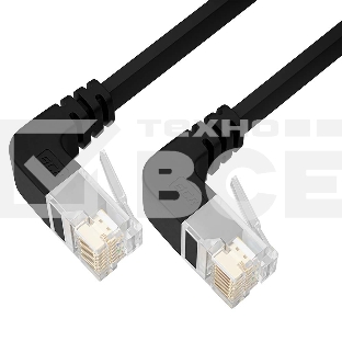 Патч-корд GCR PROF UTP медь кат.6, плоский, верхний/верхний угол, ethernet high speed 10 Гбит/с, RJ45, T568B, 0.5m, черный