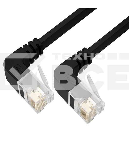 Патч-корд GCR PROF UTP медь кат.6, плоский, верхний/верхний угол, ethernet high speed 10 Гбит/с, RJ45, T568B, 0.5m, черный