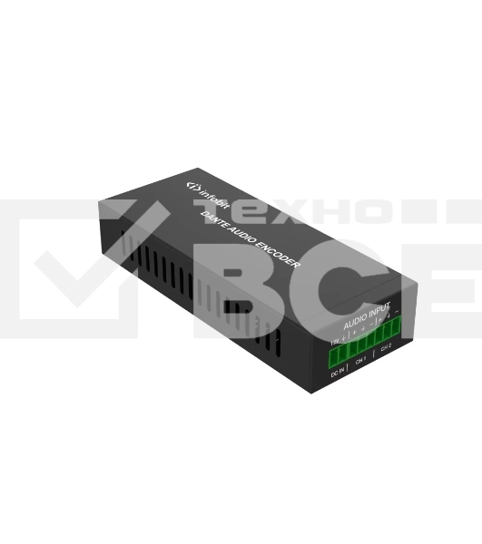 Конвертер Infobit iTrans DP-T-22 аналоговый аудио энкодер (Tx) с PoE: 1xRJ45(Dante); 6-pin phoenix (2 канала IN). DC вход:12В. ПО Dante Controller (платная лицензия)