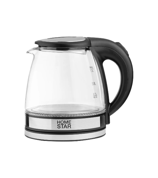 Чайник электрический Homestar HS-1052 1,2 л, стекло/пластик черный