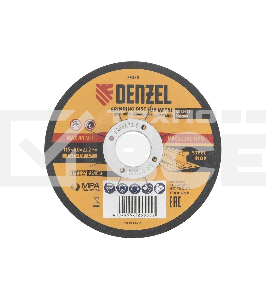 Круг шлифовальный по металлу Denzel A24QBF 115 х 6,0 х 22,2 мм