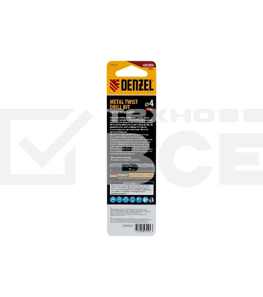 Сверло спиральное по металлу Denzel 4 x 75мм, Р6М5, Golden Tip, многогранная заточка