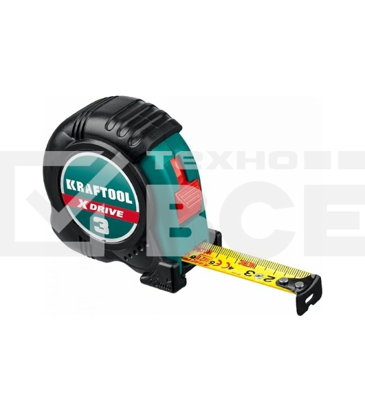 Рулетка KRAFTOOL X-Drive 3м / 19мм с ударостойким обрезиненным корпусом