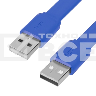 Кабель GCR PROF 2.0m USB 2.0 AM/AM, плоский, синий, 28/24 AWG, экран, заземление, морозостойкий, GCR-55571