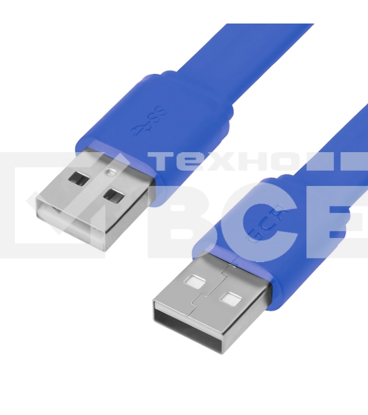 Кабель GCR PROF 2.0m USB 2.0 AM/AM, плоский, синий, 28/24 AWG, экран, заземление, морозостойкий, GCR-55571