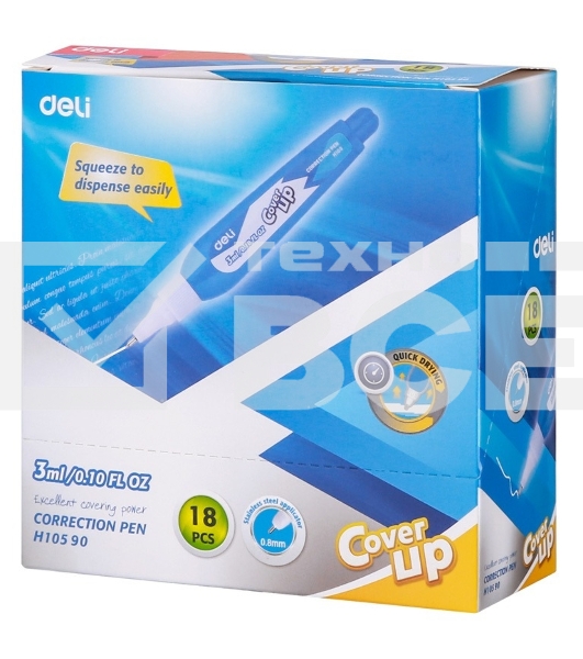 Ручка корректор Deli EH10590 голубой корпус белый 3мл дисплей картонный
