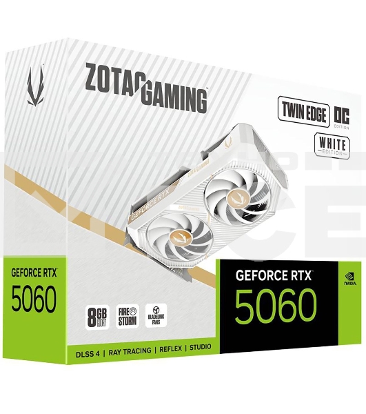 Видеокарта Zotac PCI-E 5.0 RTX 5060 TWIN EDGE OC WHITE ED NVIDIA GeForce RTX 5060 8Gb 128bit GDDR7 2527/28000 HDMIx1 DPx3 HDCP Ret белый
