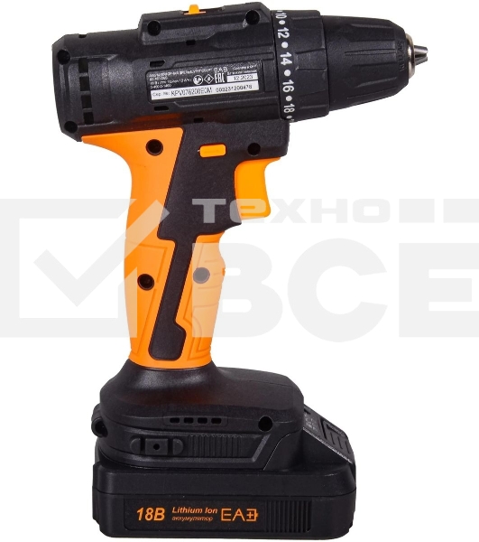 Дрель-шуруповерт аккумуляторная Вихрь ДА-18Л-2К/Б 72/14/22, Аккумуляторная, 18В, 2 АКБ, Кейс