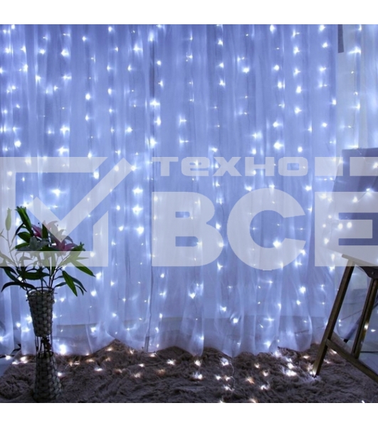 Гирлянда светодиодная новогодняя ЭРА ЕNIGW - 320W Занавес 8 режимов 3*2 м холодный белый 320 LED IP20