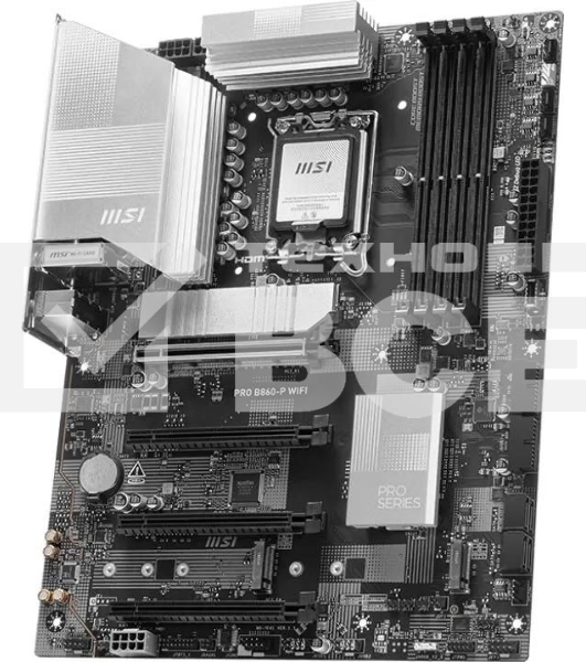 Материнская плата MSI PRO B860-P WIFI, LGA 1851, Intel B860, 4xDDR5, 4xSATA, 3xM.2, 1xPCIe 5.0 x16, 1xPCIe 4.0 x4, 2xPCIe 4.0 x1, 1xHDMI, 1xDP, 1xUSB-C, 1x 5Gb LAN, 2xUSB-A 3.2 Gen 2, 2xUSB-A 3.2 Gen 1, 4xUSB-A 2.0, 3x3.5 мм, 7.1, Wi-Fi 7, ATX